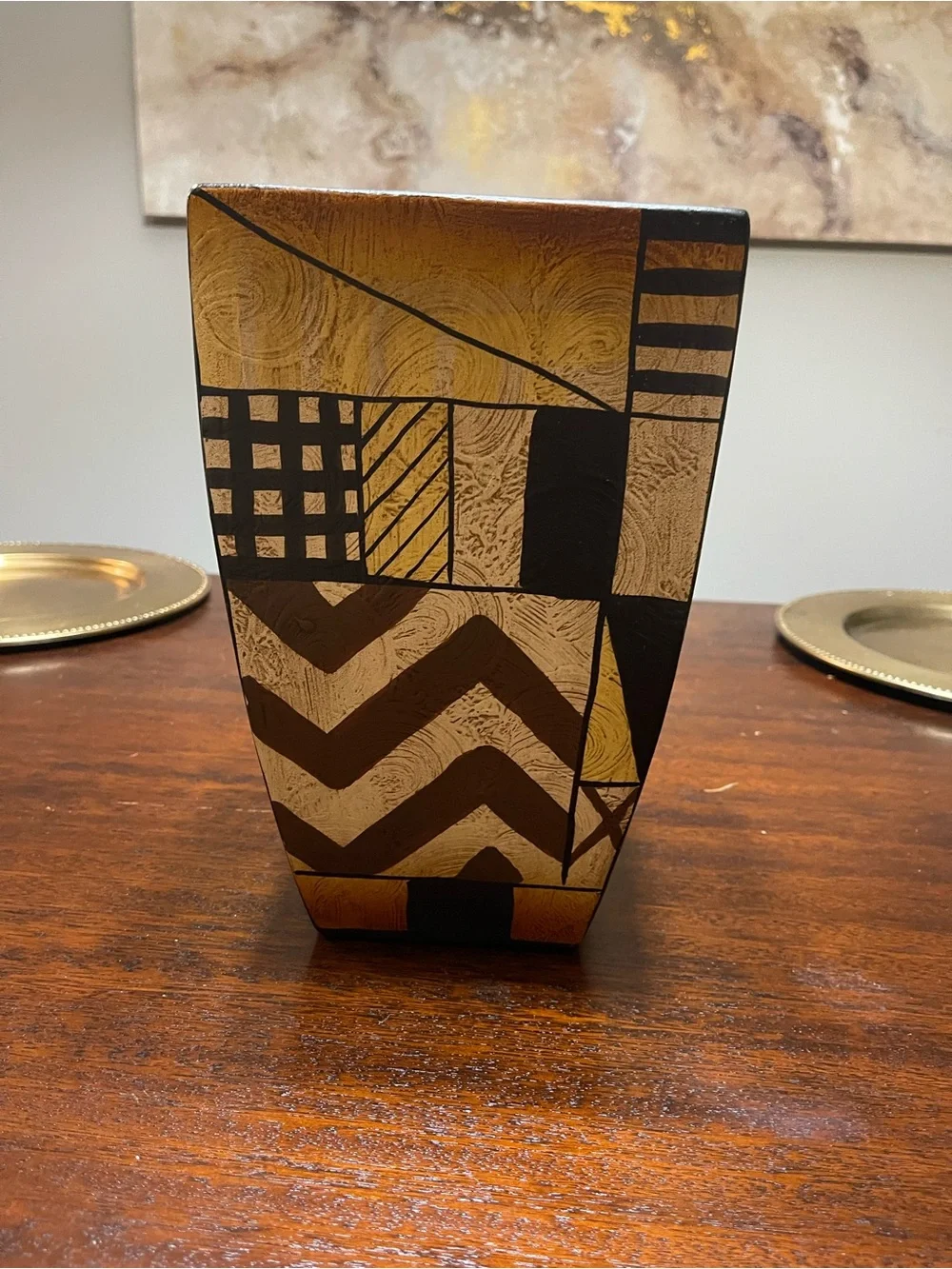 Decorative Geometric Gold and Black Vase